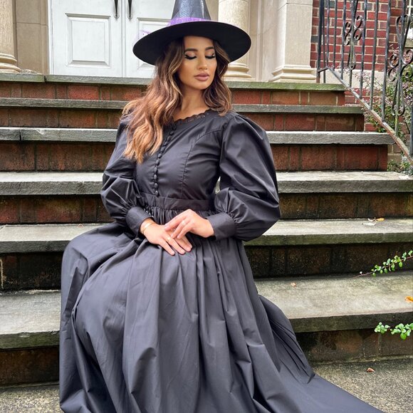 (Handmade)Black cotton dress for women - Picture 3 of 5